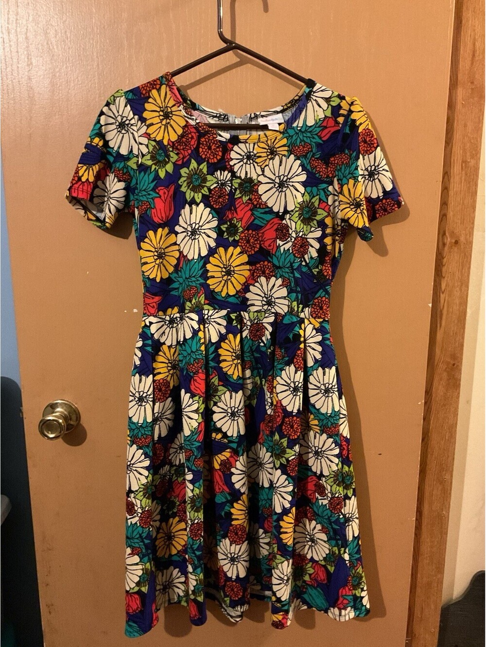 LulaRoe Colorful Zip Up Retro Floral Print A Line Dress Medium